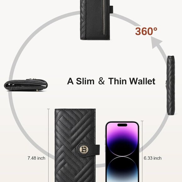 Women Leather RFID Slim Bifold Wallet with Zipper Pocket Black - Picture 4 of 6